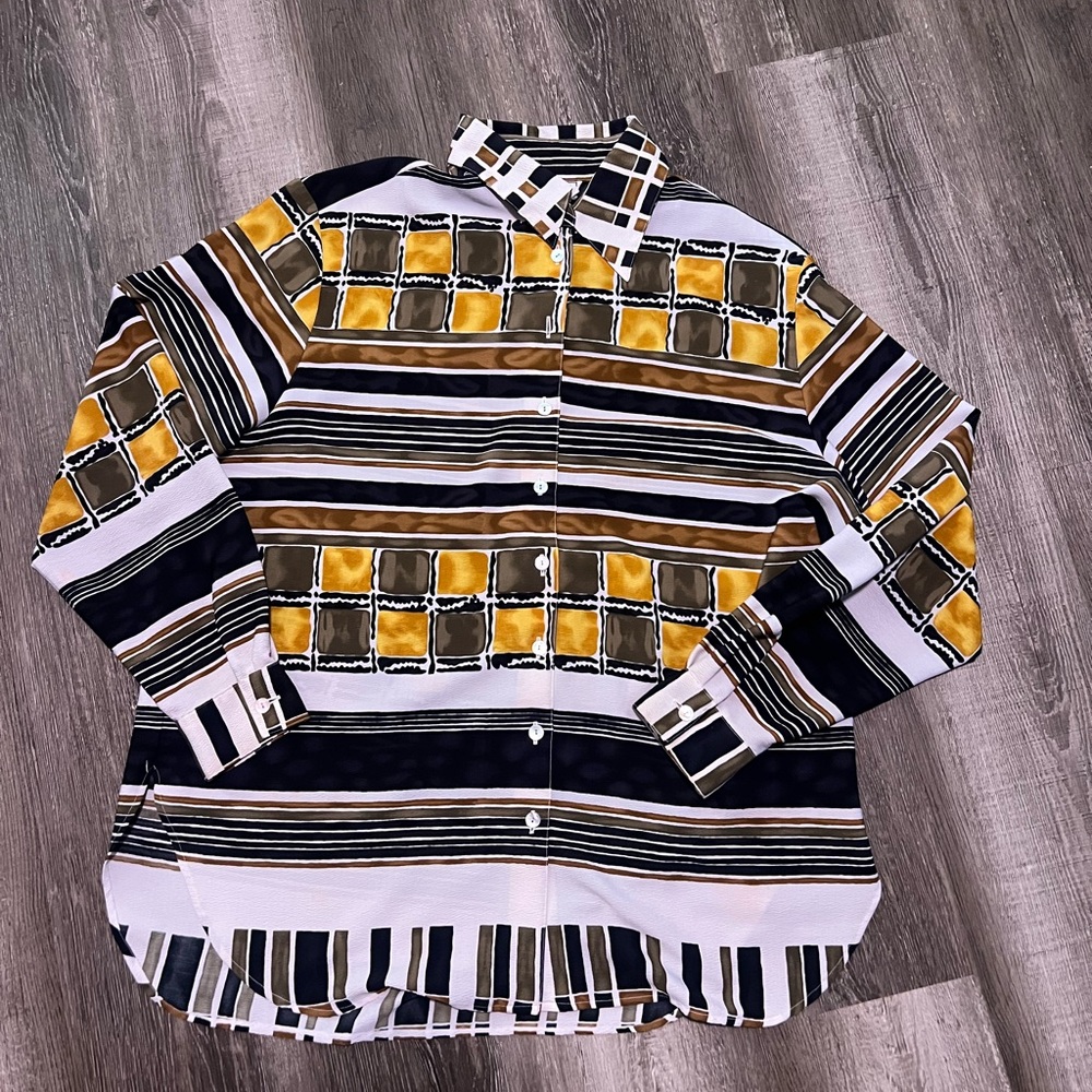 Vintage Beverly Rose Button Down Shirt - Black, White, Yellow